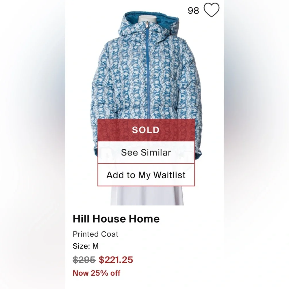Hill House Trailing Vine Blue The Reversible Edie Puffer Ski Jacket✨ - Picture 2 of 7